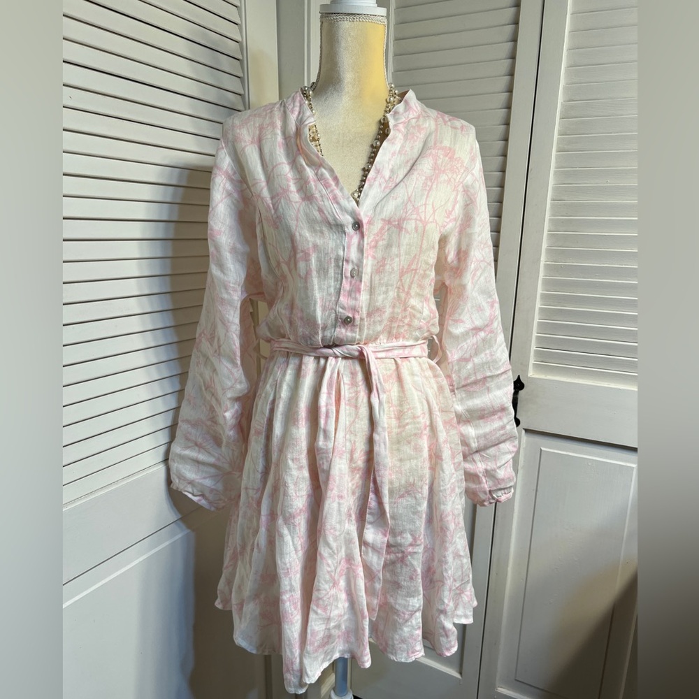 120 % Lino Pink and White Button-Up Dress